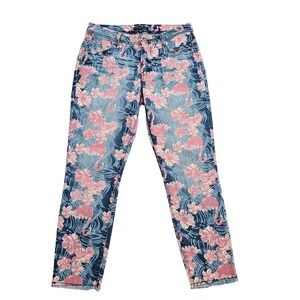 Signature Studio Denim Floral Flamingo Print Jeans Women's